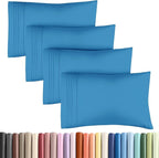 Pillowcases - Ultra Soft Hotel Quality Pillowcase Covers - Comfy, Cozy & Wrinkle Free - Shrinkage and Fade Resistant - Machine Washable Pillow Protectors - (Queen, Denim Blue, 4 Piece Set)