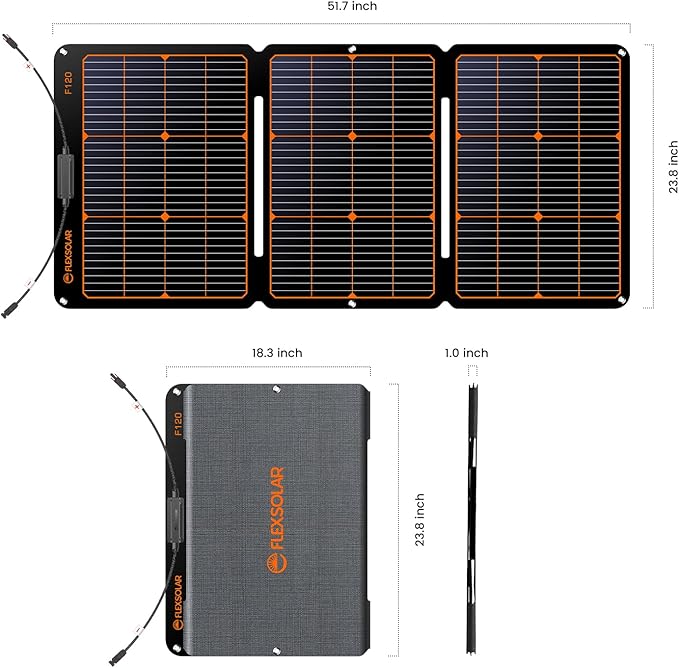 FlexSolar 120W Portable ETFE Solar Panels for Power Station Generators 20.9V Foldable Solar Cell Monocrystalline Chargers with Kickstand P68 Waterproof Power Outage Emergency for Camping Van RV
