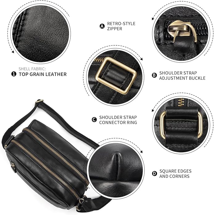 Augus Men's Leather Messenger Bag Shoulder Crossbody Backpack Bags Purse for Women Vintage Anti-Theft Waterproof Casual