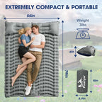 Double Sleeping Pad for Camping - Ultralight Camping Mattress with Pillow, Built-in Foot Pump, Compact Inflatable 2-Person Portable Mat for Backpacking, Hiking, Car Traveling, Beach, Tent