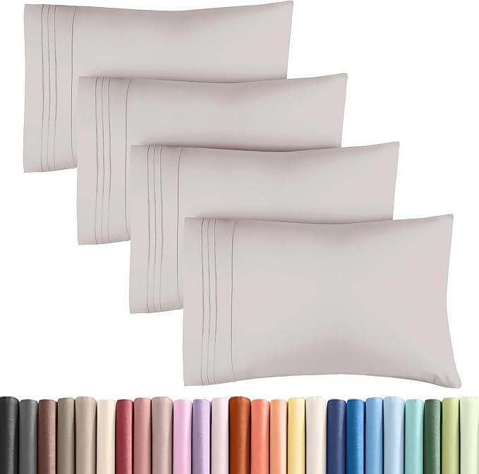 Pillowcases - Ultra Soft Hotel Quality Pillowcase Covers - Comfy, Cozy & Wrinkle Free - Shrinkage and Fade Resistant - Machine Washable Pillow Protectors - (King, Light Grey, 4 Piece Set)