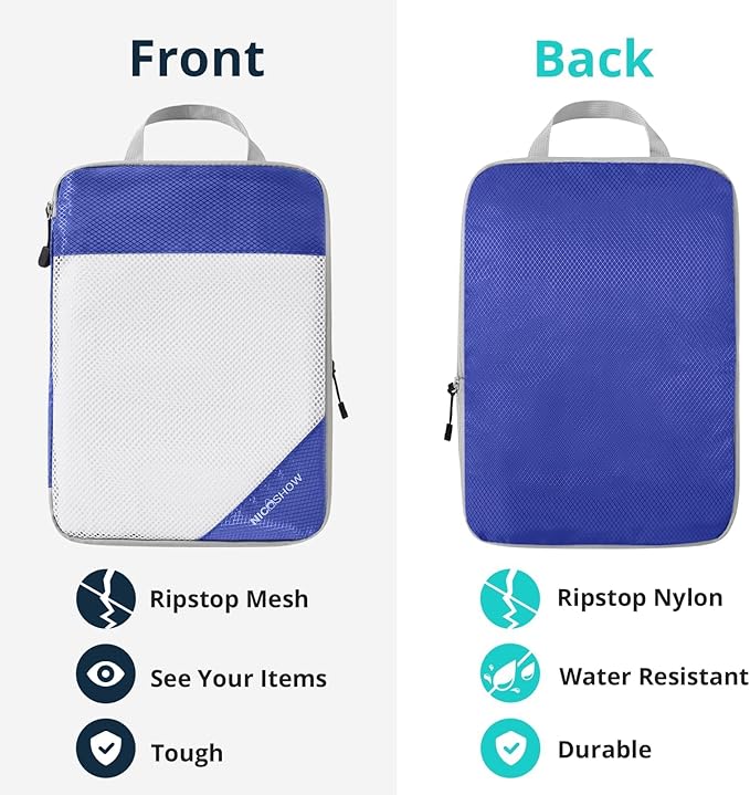 Compression Packing Cubes 6 Set, Compressible Space-Saving Packing Cubes for Travel - Compression Bags, Luggage Organizer, Travel Essentials for Women, Royal Blue