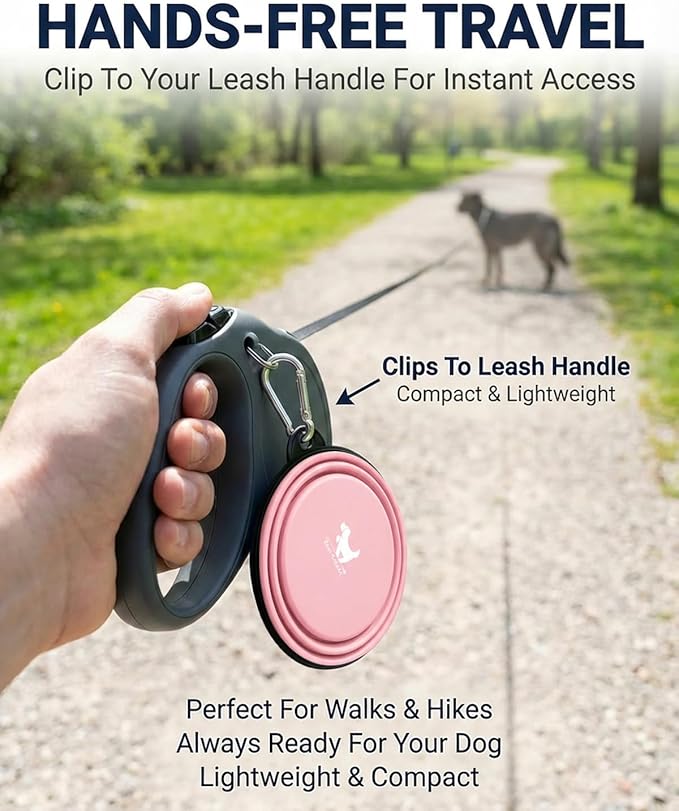 Collapsible Dog Bowls for Travel, 2-Pack Dog Portable Water Bowl for Dogs Cats Pet Foldable Feeding Watering Dish for Traveling Camping with Carabiners, BPA Free (Grey&Pink, Large)