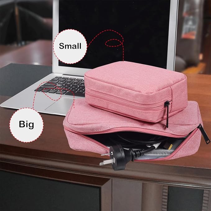 CAAORDKSO Electronic Organizer Case, Travel Cable Organizer Bag Pouch Electronic Accessories Carry Case Waterproof Electronic Accessories Bag for Cable, Cord, Charger, Power Bank, Earphone (Big-Pink)