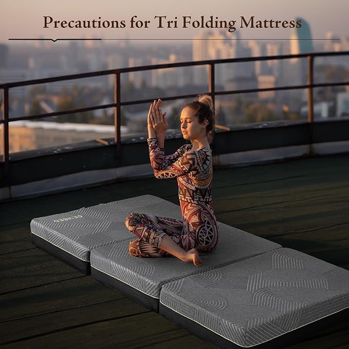 Tri Folding Mattress Twin Size - Memory Foam Tri-fold Mattress, Handle & Non-Slip Bottom, Portable Foldable Sofa Bed Floor Chair for Travel RV Camping Guest Yoga - 6 Inch, 75"x38"x6"