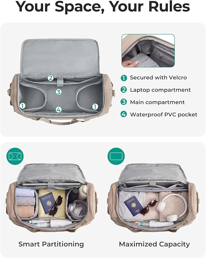 BAGSMART Travel Duffel Bags for Women, 32L Gym Duffle Bag with Laptop Compartment, Carry On Weekender Overnight Bag, Shoe Bag, PVC Wet Pocket, Black
