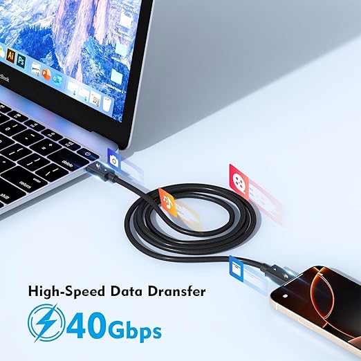 [Intel Certified]Long Thunderbolt 4 Cable,6.6FT USB C Nylon Braided Cable, 240W Fast Charging Supports 8K Displays/40Gbps Data Transfer Compatible with USB 4,Thunderbolt 3/4,Flexible Cord for MacBook