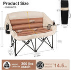 2 Person Fully Padded Camping Chair Oversized Loveseat Camping Chair Double Camping Chairs for Adults Heavy Duty Outdoor Camping Couch, Padded Seats & Armrests, 600Lbs, Moca