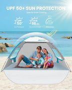 OutdoorMaster Beach Tent Sun Shelter with 2 Ventilated Doors, UPF50+ Easy Setup Beach Tent Canopy for 3 Person, Lightweight & Portable Family Beach Umbrellas for Sand with Carrying Bag -Ocracoke Coast