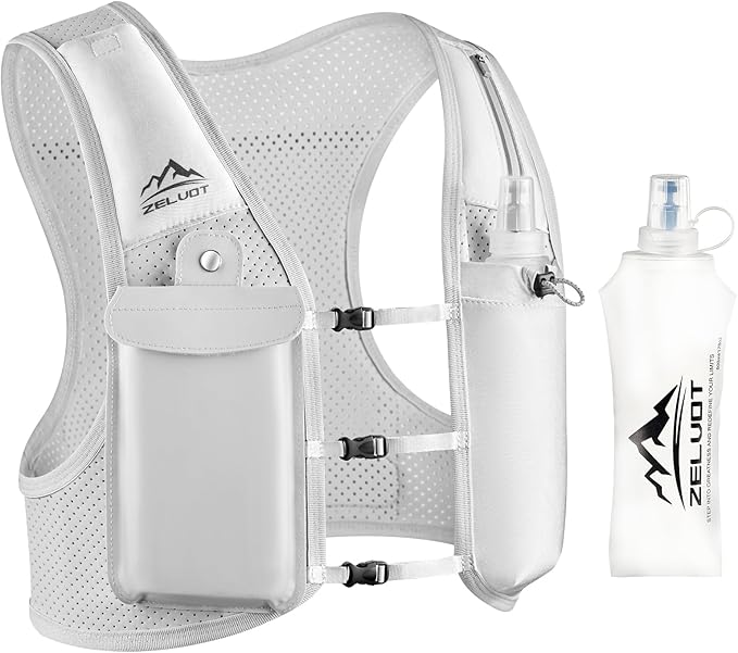 Running Vest for Women Men, USA Original Patent, Adjustable Chest Straps Running Hydration Vest with 500ml Soft Flask, Lightweight Reflective Hydration Backpack for Marathon