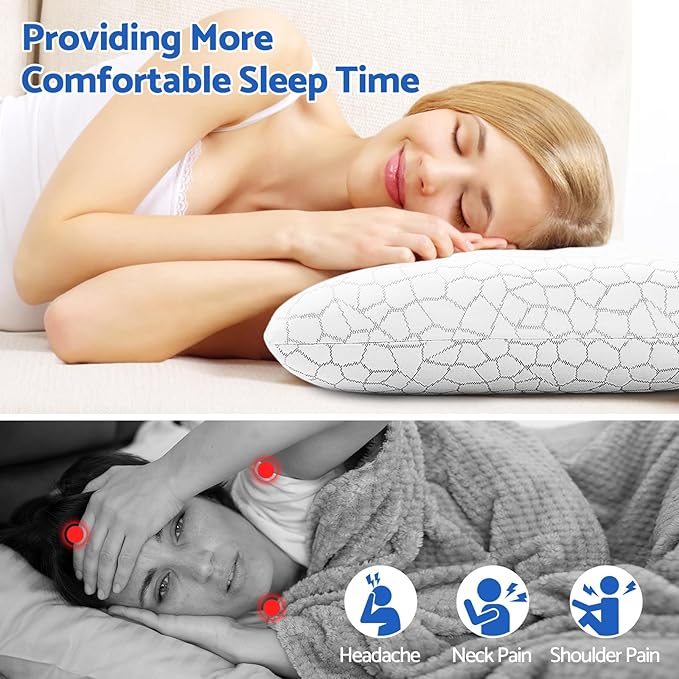 Memory Foam Pillows for Sleeping, Cooling Pillow with Removable and Machine Washable Cover, Bed Pillow for Side, Back and Stomach Sleepers, Queen Size (1 Pack)