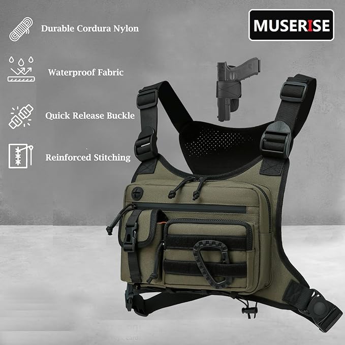 Outdoor Chest Bag For Men and Women, Tactical Vest For Running, Cycling, EDC Chest Pack Rig For Sports and Workouts