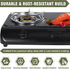 BESTFIRE 30000 BTU Double Burner Propane Gas Stove, Portable Outdoor Camping Cooker with Auto Ignition, Rust-Resistant Alloy Steel, CSA Regulator & Hose, for BBQ, RV, Tailgating, 28.74"×14.76"×5.51"