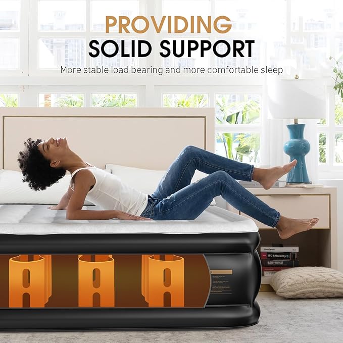 DIVON Air Mattress Full with Built in Pump,18’’High Blow Up Mattress Full with Wave Pattern,Self Inflation/Deflation Mattress in 3 Mins, Air Bed for Home&Camping,660lbs