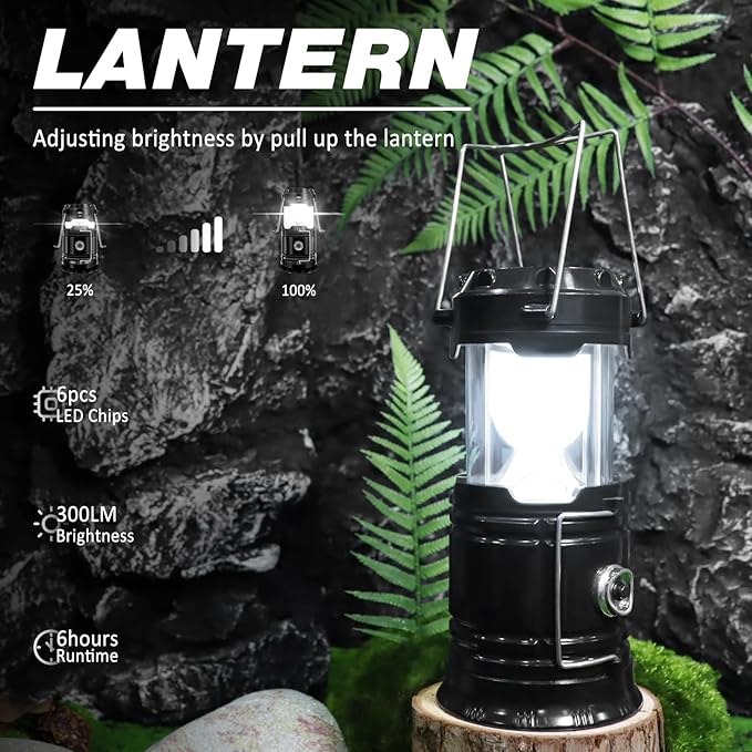 DIBMS Solar Camping Lantern, Collapsible LED Solar USB Rechargeable Lantern Flashlight Emergency Hanging Lights for Camping Hurricanes Power Outages Indoor Outdoor
