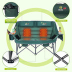 Nice C Heated Camping Chair with Battery, Heated Double Camping Couch, Oversized Thick Padded Loveseat, Heated Camping Chair for Adults, with Cooler Bag, Bottle Opener, Power Bank (Green)