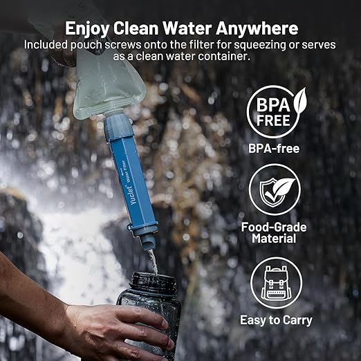 Yuclet Gravity Water Filter System w/ 2-Gal Bag & 0.1-Micron Water Filter Straw, Gravity-Fed Water Filtration System Water Purifier Survival for Camping, Backpacking, Hiking & Emergency Preparedness