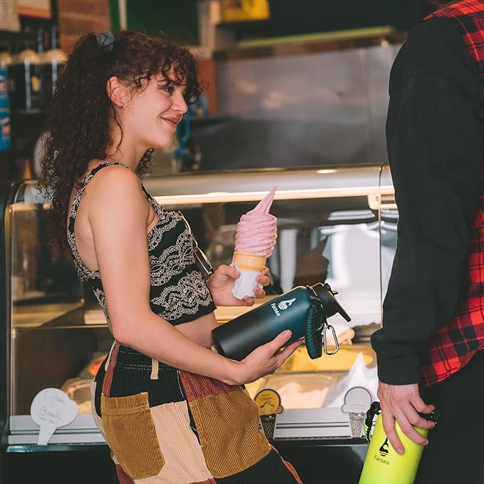 Farsea Insulated Water Bottle With Paracord Handle, Protective Silicone Boot and 2 Lids (Straw Lid & Spout Lid), Stainless Steel Water Bottle Wide Mouth, Double Wall Sweat-Proof BPA-Free, 40 oz