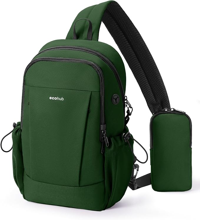 ECOHUB Crossbody Bags for Women Men, Anti-Theft RFID Blocking Roomy Sling Backpack with Sturdy SBS Zippers Water Resistant Chest Shoulder Bag Daypack with 9 Pockets Casual Outdoor Hiking, Army Green