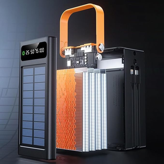 Solar Battery Mobile Bank - 120W External Power Bank, 50000mAh 4 Outputs & 3 Inputs | Portable Survival Gear with Light, Built-in Cables for Devices, Road Trip, Hiking, Backpacking, Camping, Fishing