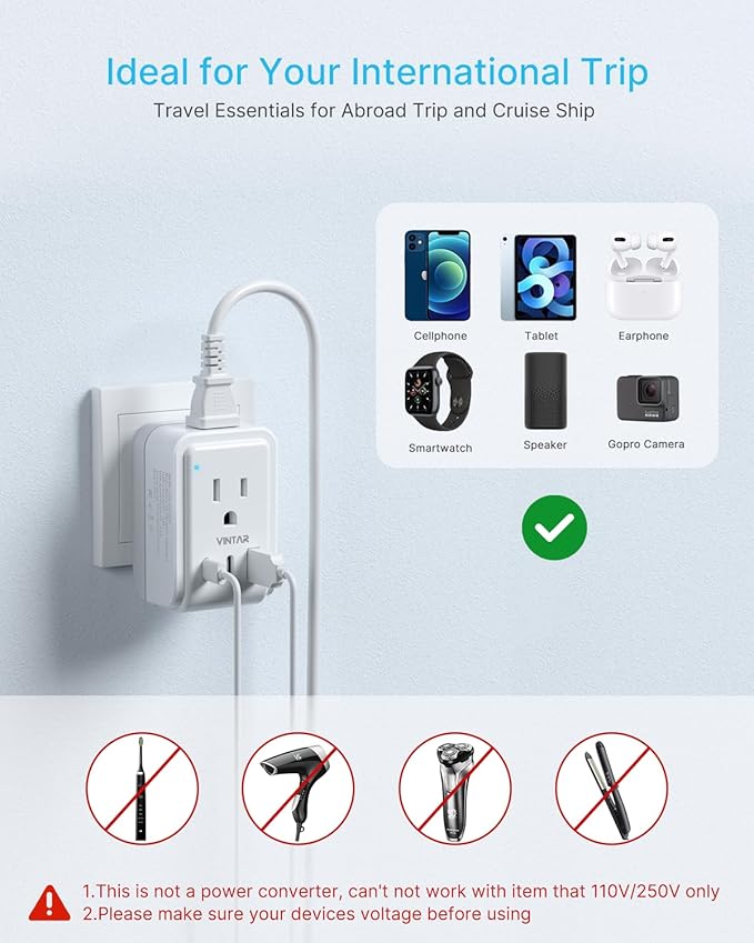 1 Pack South Africa Plug Adapter, VINTAR Foldable Type M Adapter for South Africa with 2 AC Outlets 3 USB Ports(2 USB C), Africa Travel Essentials for US to South Africa Namibia Nepal Malaysi