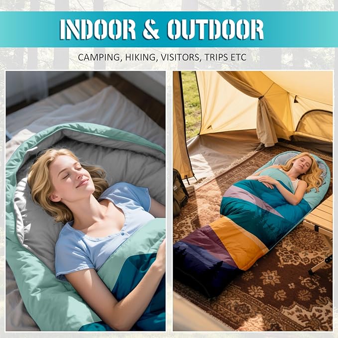 Sleeping Bags for Adults, 3 Seasons Warm & Cold Weather Waterproof Lightweight Backpacking Camping Sleeping Bag for Indoor Outdoor Camping Hiking Traveling, Camping Gear Equipment