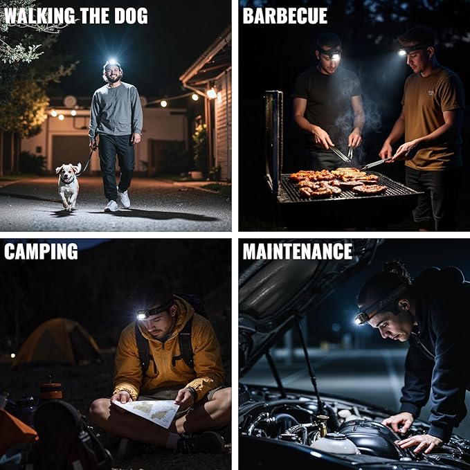 Camping Headlamp 2 Pack LED Battery Powered Dimming Head Lamps with Adjustable Headband IPX4 Waterproof Head Light 9 Modes Red White Green Light for Hiking, Running, Cycling