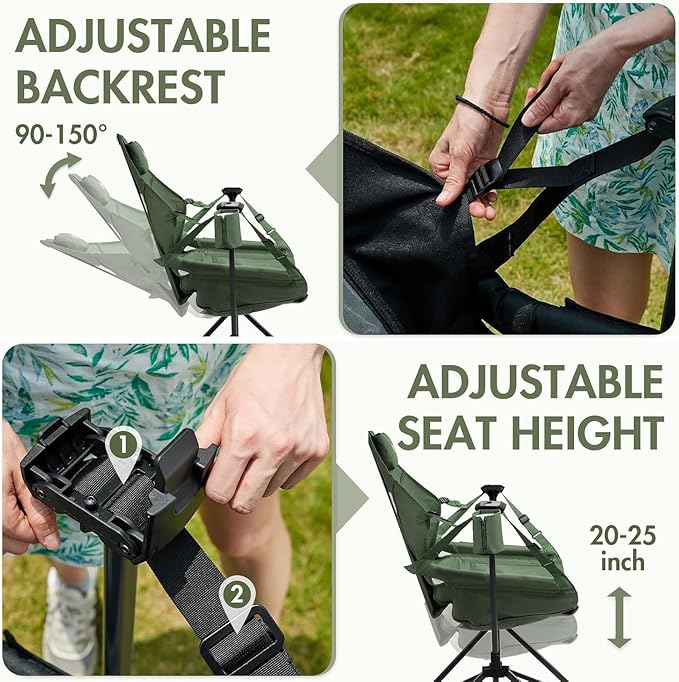 Portal Hammock Camping Chair, Portable Outdoor Swinging Chairs, Rocking Chair for Adults with Adjustable Back and Height for Lawn, Backyard, Patio, Supports 400 lbs, Mesh High Back, Green, 2 Pack
