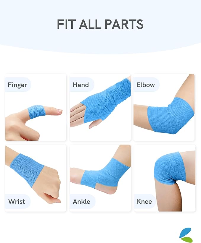 FriCARE Self Adhesive Bandage Wrap, Medical Tape in First Aid Kit, Cohesive Bandages for Wounds Sport Vet, FSA/HSA Eligible, 2 Inches X 5 Yards 6 Rolls, Fluorescent Blue