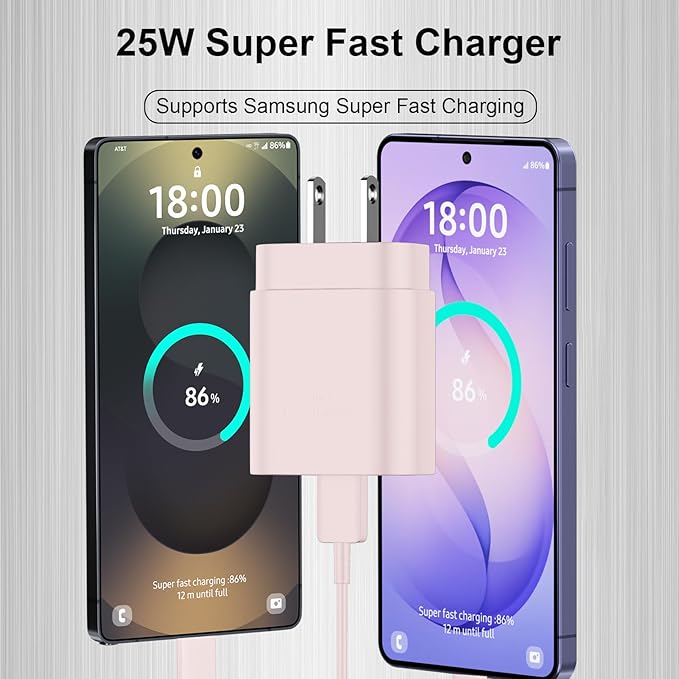 Super Fast Charger Type C,25W PD USB C Wall Charger Block & C to C Cable 6ft Charger for Samsung Galaxy S26/S25/S24 Ultra/S24/S24+/S23 Ultra/S23/S23+/S22/S22 Ultra/S22+/S21 Ultra/S20 Ultra/Note 20/10