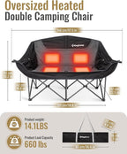 KingCamp Double Camping Chair, Oversized Heavy Duty Loveseat for Adults Portable Folding XL 2 Person Couch Padded Comfortable Two Seat with Cup Holder for Outdoor Lawn Backyard