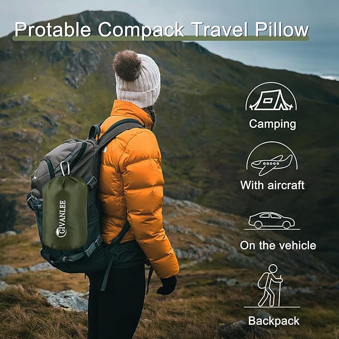 Small Camping Pillow for Sleeping,Shredded Memory Foam Small Travel Pillow,Packable with Storage Bag,Soft Cover,Portable Pillow for Camp Backpacking Hiking Gear&Accessories (White 1 Pack)