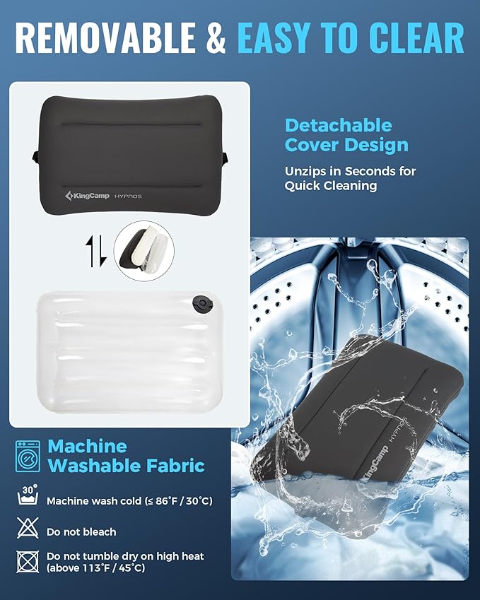 KingCamp Inflatable Pillow for Camping, Extra Large Camping Pillow, Portable Ergonomic Air Pillow with Removable Washable Memory Foam Cover for Camp, Hiking, Car, Beach, Travel