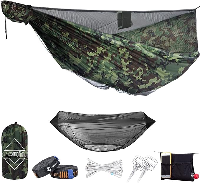Onewind Premium 12' Camping Double Hammock with Tree Straps and Bug Net for Travel, Camping, Backpacking and Hiking