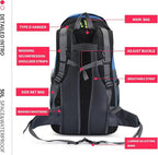 Bseash 50L Hiking Backpack, Water Resistant Lightweight Outdoor Sport Daypack Travel Bag for Camping Climbing Skiing Cycling (Light Blue - No Shoe Compartment)