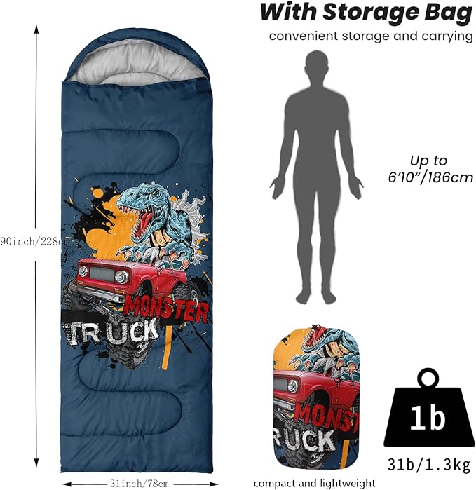Sleeping Bags for Adults Youth Kids,3D Printing Camping Sleeping Bag for Girls Boys Lightweight Waterproof Cold/Warm Weather Sleeping Bag for 3 Seasons