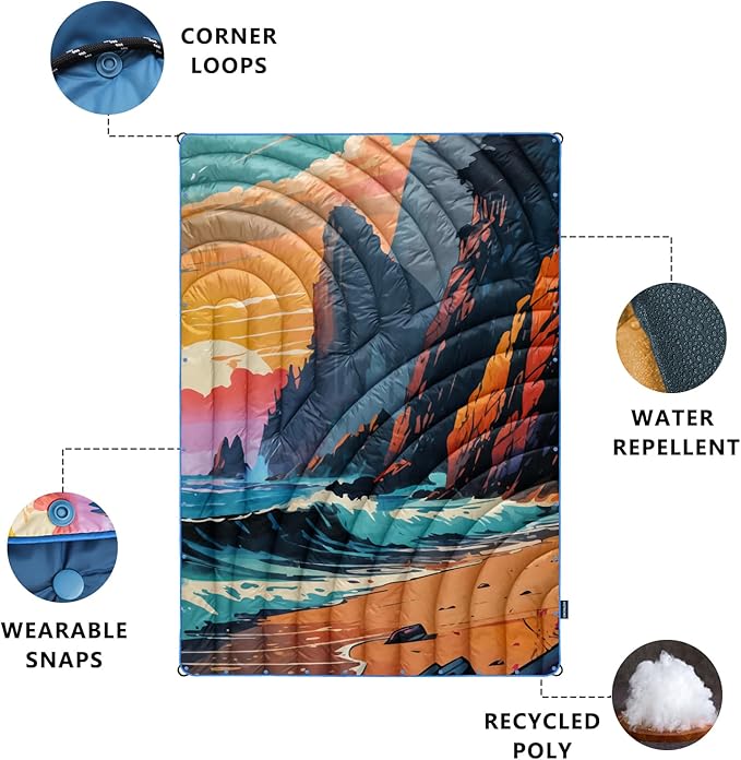 Camping Blanket,Lightweight Puffy Printed Camping Blanket Packable Outdoor Blanket for Camping,Traveling, Stadium, Hiking, Picnics