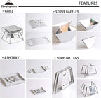 CAMPINGMOON Small Size Stainless Steel Portable Tabletop Charcoal Grill with Carry Bag X-MINI