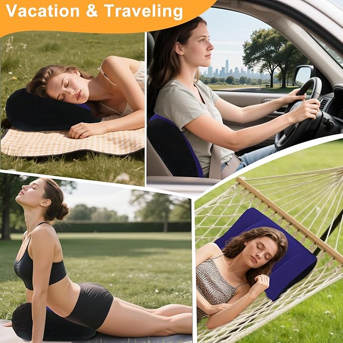 Inflatable Wedge Pillow Camping Cushions – Portable Folding Body Positioners Lightweight Wedge Pillow,Cushion for Yoga,Sleeping,Travel,Reading Lumbar Cushion for Back Pain and Pressure Relief