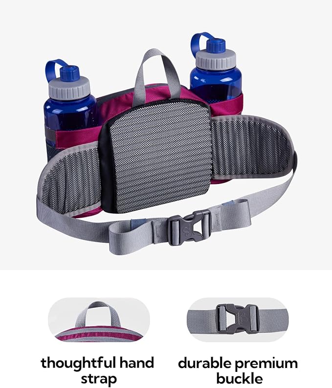 WATERFLY Fanny Pack Waist Bag: Fannie Pack 2 Water Bottle Holders Lumbar Belt Hiking Walking Running Jogging Camping Large Woman Man (Bottle Not Included)