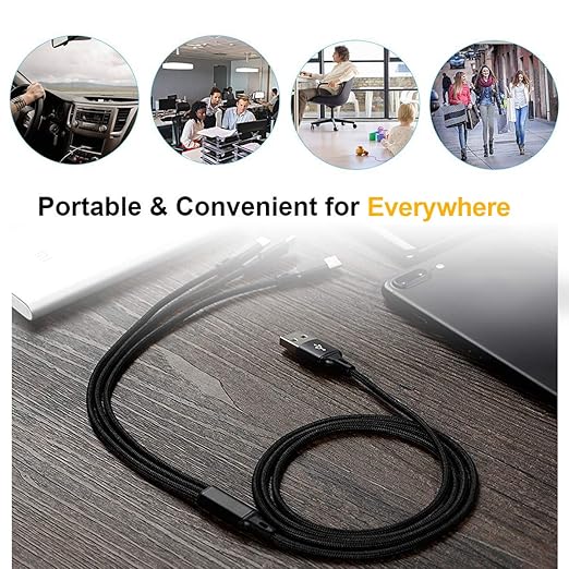 Puxnoin Multi Charging Cable, 2Pack 4FT 4 in 1 Charging Cable for Multiple Devices, Braided Universal Phone Charger Cord with Type-C, Micro USB, IP Port for iPhone16/15/14/Android Phones and More