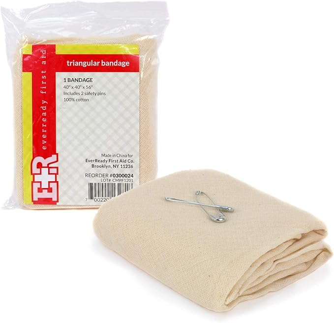 Ever Ready First Aid Triangular Bandage, 40" x 40" x 56", 12 Count- 100% Cotton