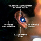 Eargasm Earlights Light Up High Fidelity LED Earplugs for Concerts, Festivals, Raves, Musicians, Sports Events, Live Entertainment for Safe Noise Reduction (Premium Gift Box Packaging)