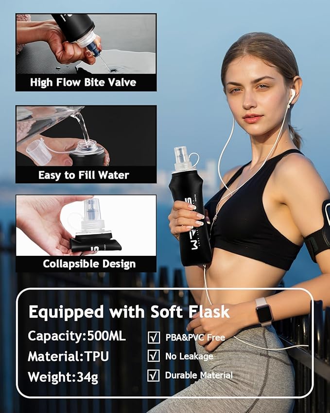 Running Vest with Running Water Bottle,Adjustable Reflective Hydration Vest with Waterproof Phone Holder for Women Men,Lightweight Water Vest for Outdoors