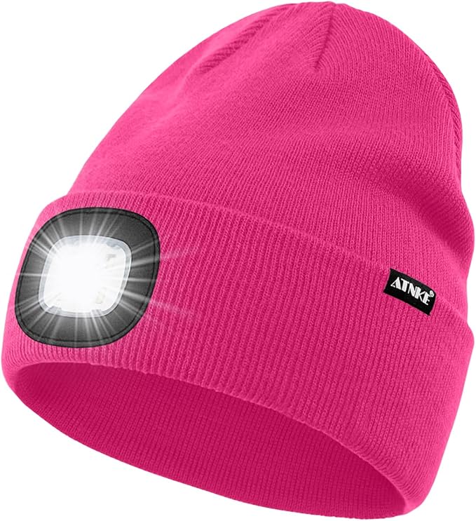 ATNKE LED Lighted Beanie Hat,USB Rechargeable 4 LED Running Headlamp Bright Cap with The Light Gifts for Men and Women
