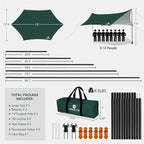 Camping Tarp with Poles & Retainer,15x12.5FT Large Waterproof 210D Oxford Cloth Camping Canopy, Anti-UV UPF100+ Tent Tarp Car Awning for Outdoor, Picnic, Hammock, Car, Backpacking (Green)