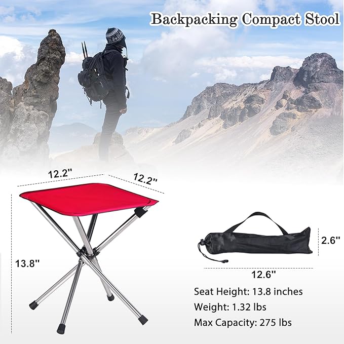 Camping Stool,Small Folding Chair,13.8" Lightweight Folding Stool Compact Backpacking Stool with Carry Bag