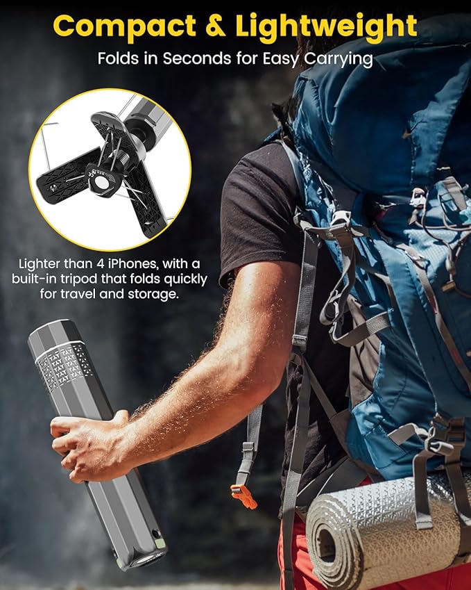 Camping Lantern Telescopic - Camping Light with 12000mAh Battery Magnetic Base, 3 Light Modes, Waterproof Rechargeable LED Hiking, Emergency, Outdoor & Indoor Use