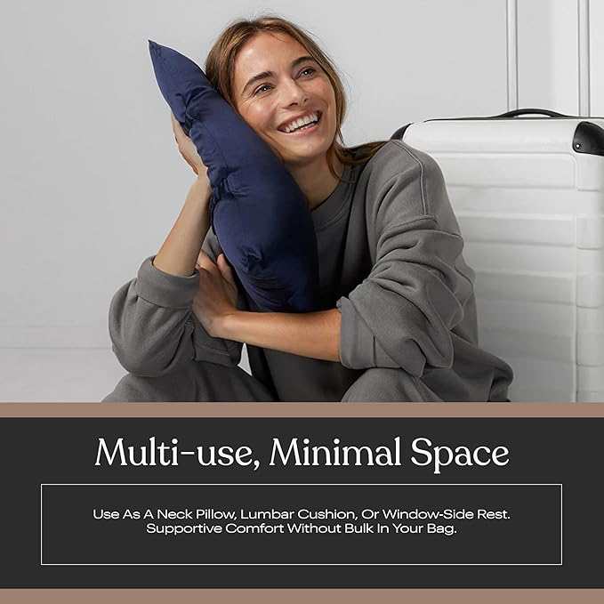 Lunya Washable Silk Travel Pillow – Soft Mulberry Silk Neck Pillow with Zipper Pillow Insert, Adjustable Fill, and Snap Straps – Travel Essential for Plane, Car, or Home - Waning Night - One Size