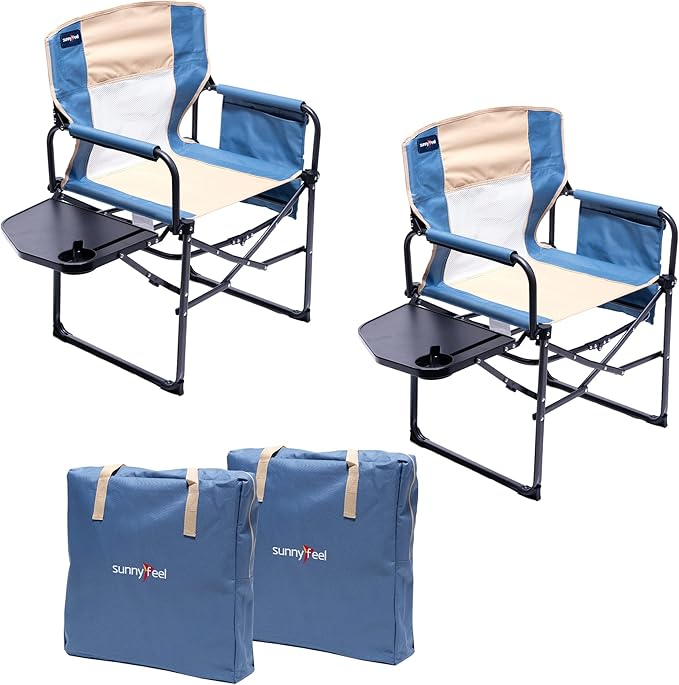SUNNYFEEL Camping Directors Chair, Heavy Duty,Oversized Portable Folding Chair with Side Table, Pocket for Beach, Fishing,Trip,Picnic,Lawn,Concert Outdoor Foldable Camp Chairs